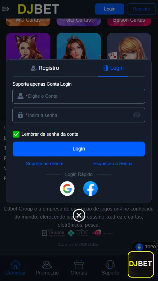 Pessoa acessando jogos do djbet.com em smartphone